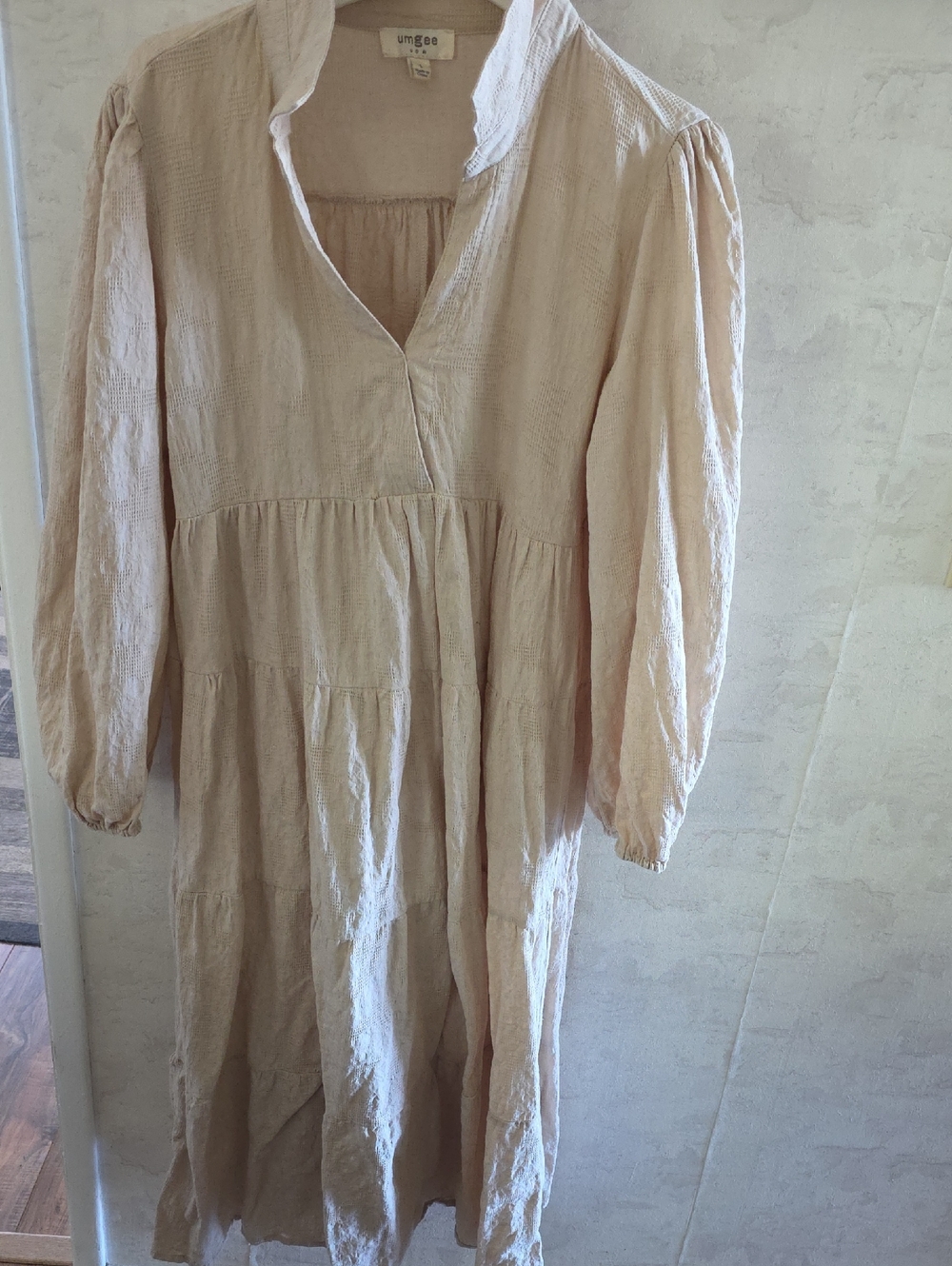 Umgee Cream Tiered Peasant Midi Dress